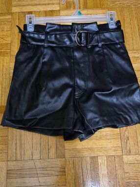 Divided Black Faux Leather High-Waist Paperbag Shorts with Belt